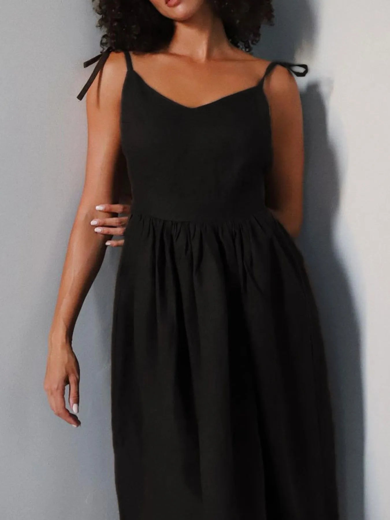 V-Neck Tie Shoulder Maxi Dress - Velora