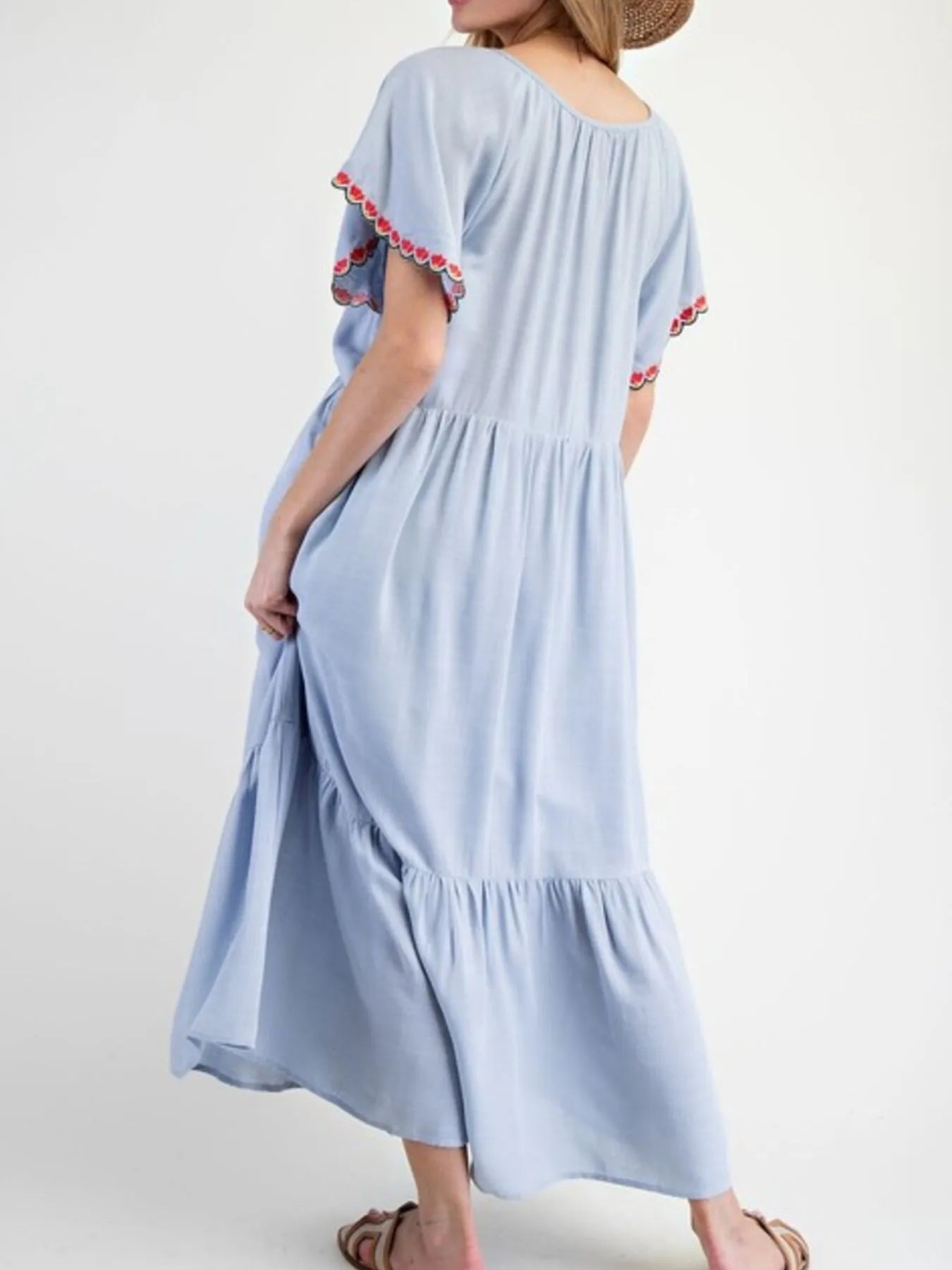 Floral Notched Flutter Sleeve Dress - Velora