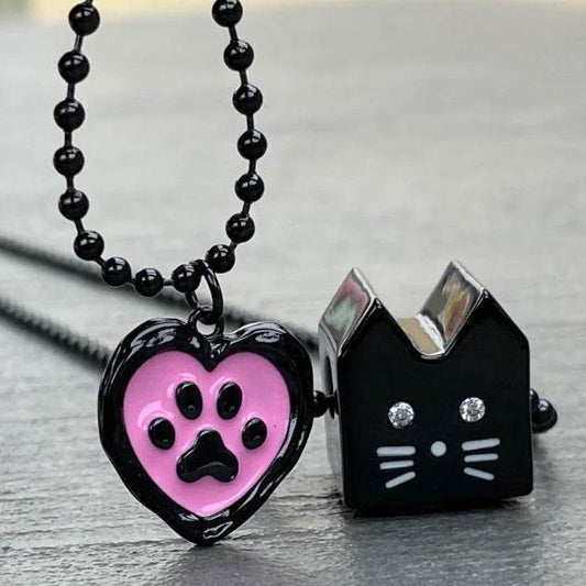 Cute Cartoon Cat Heart Drip Seal Necklace - Velora