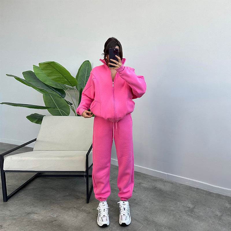 Sports Suits With Pockets Stand-up Collar Zipper Cardigan And Drawstring Trousers Fashion Jogger Set Outfits Tracksuits Women's Clothing - Velora