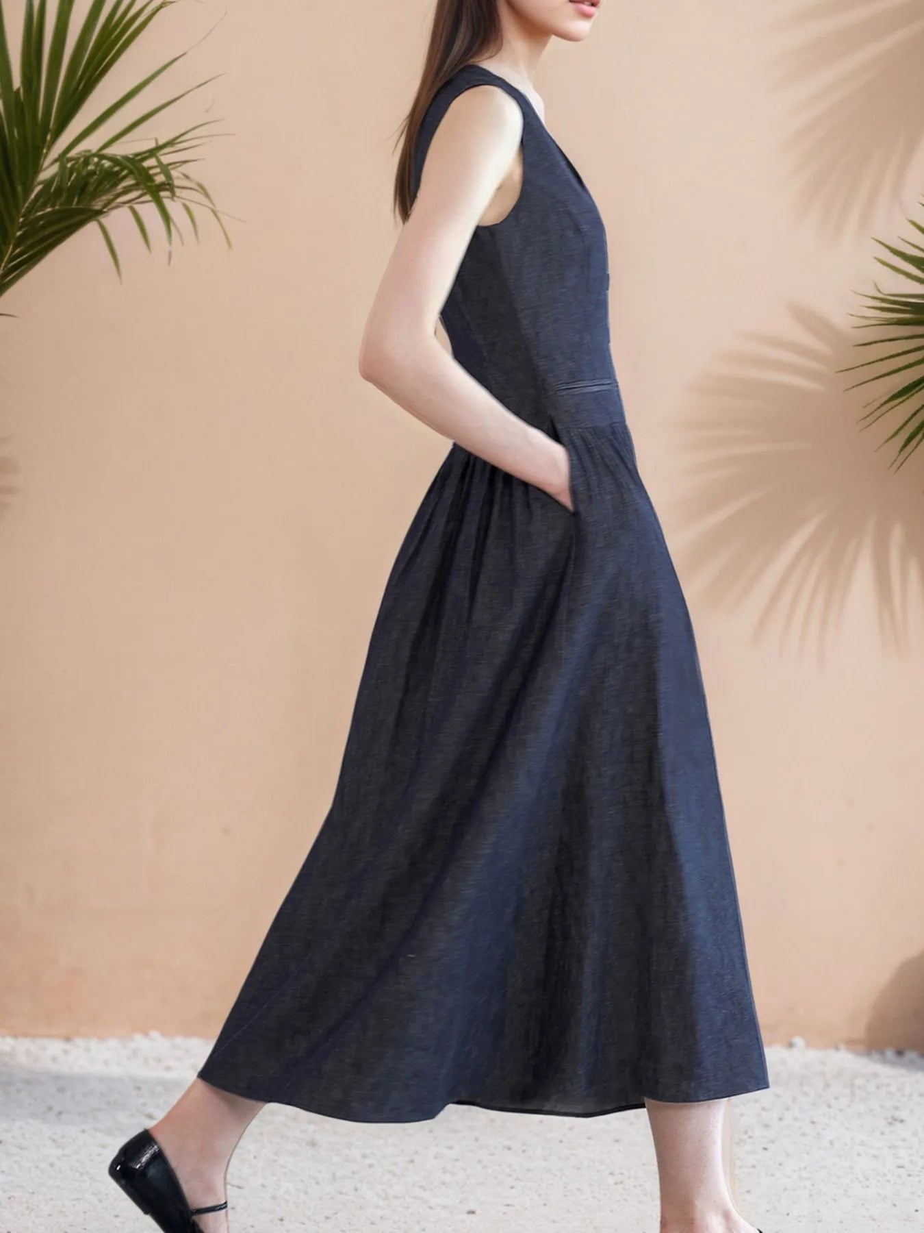 V-Neck Sleeveless Midi Dress - Velora