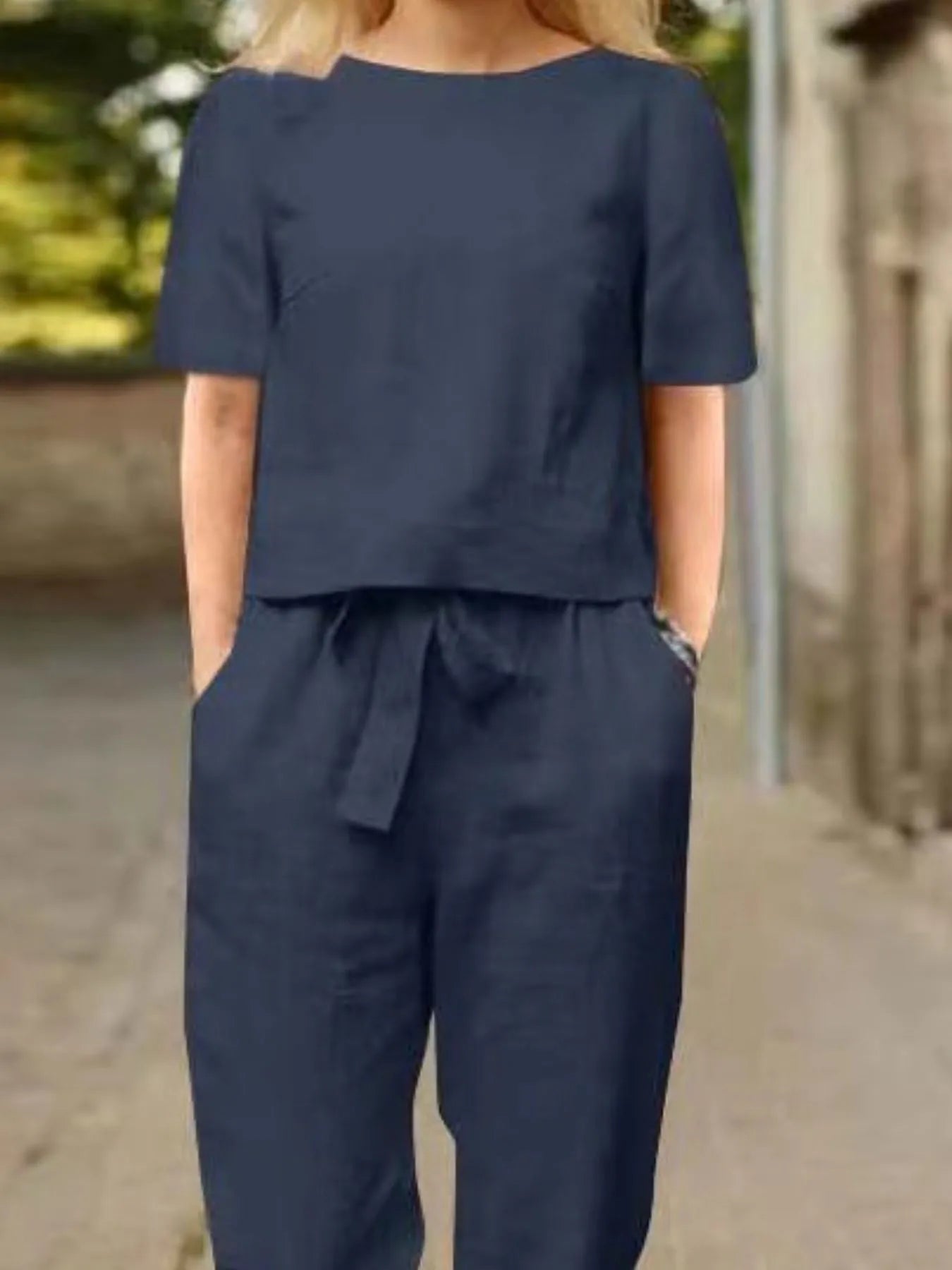 Full Size Round Neck Short Sleeve Top and Pants Set Plus Size - Velora