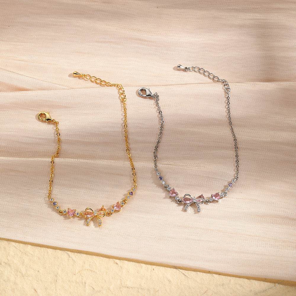 Sweet Bow Heart Rhinestone Bracelet Y2K Ins Fashion Chain Bracelet Valentine's Day - Velora