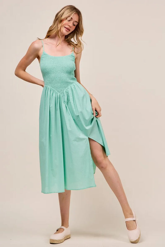 SO ME Smocked Sleeveless Casual Everyday Dress With Slit - Velora