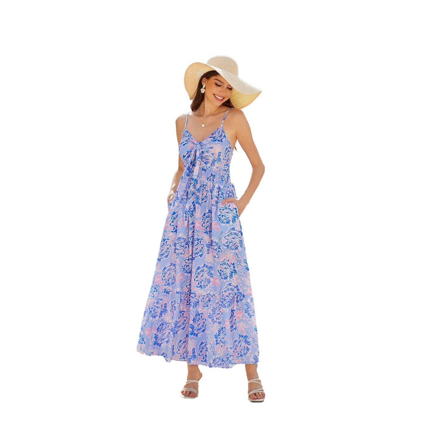 Bohemian Printing Slip Dress Vacation - Velora