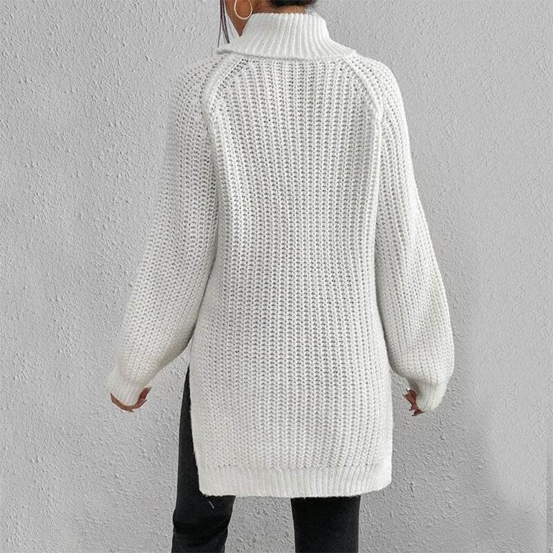 Turtleneck Pullover Sweater With Split Design Fashion Simple Solid Color Long Sleeve Tops Women's Clothing - Velora