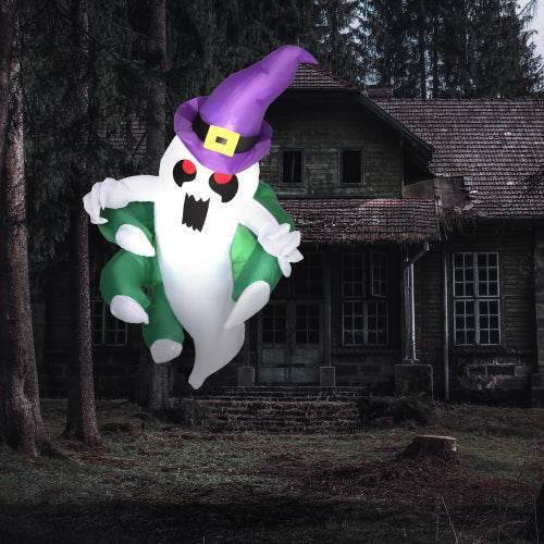 Outsunny 4ft Inflatable Halloween Decoration, Lighted Window Sticker Ghost In Hat, Blow Up Outdoor LED Yard Display, Waterproof - Velora
