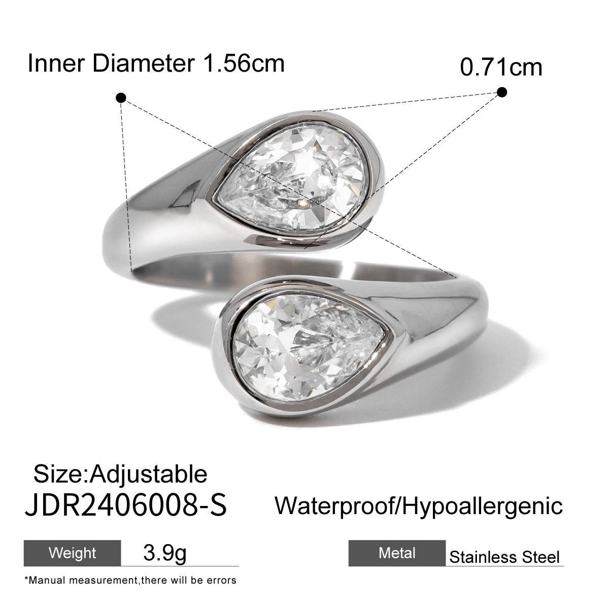 18K Gold Stainless Steel Open-end Zircon Ring High-grade Ins - Velora