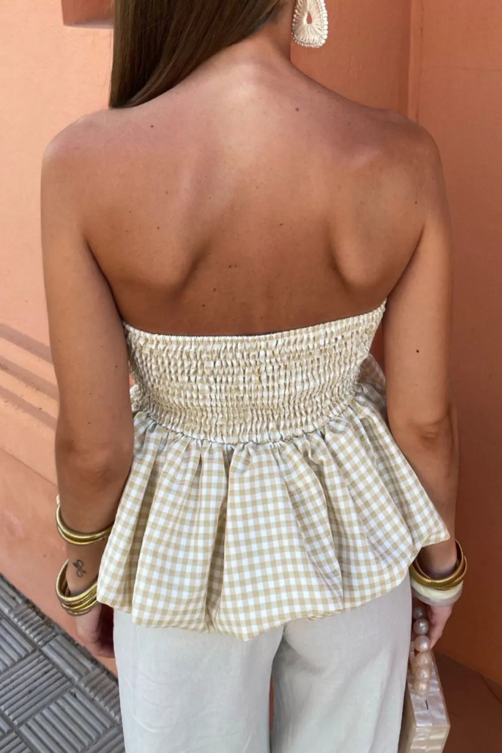 Smocked Back Bubble Hem Tube Top - Velora