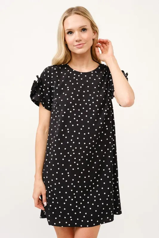 And The Why Embellished Sleeve Polka Dots Shift Dress - Velora