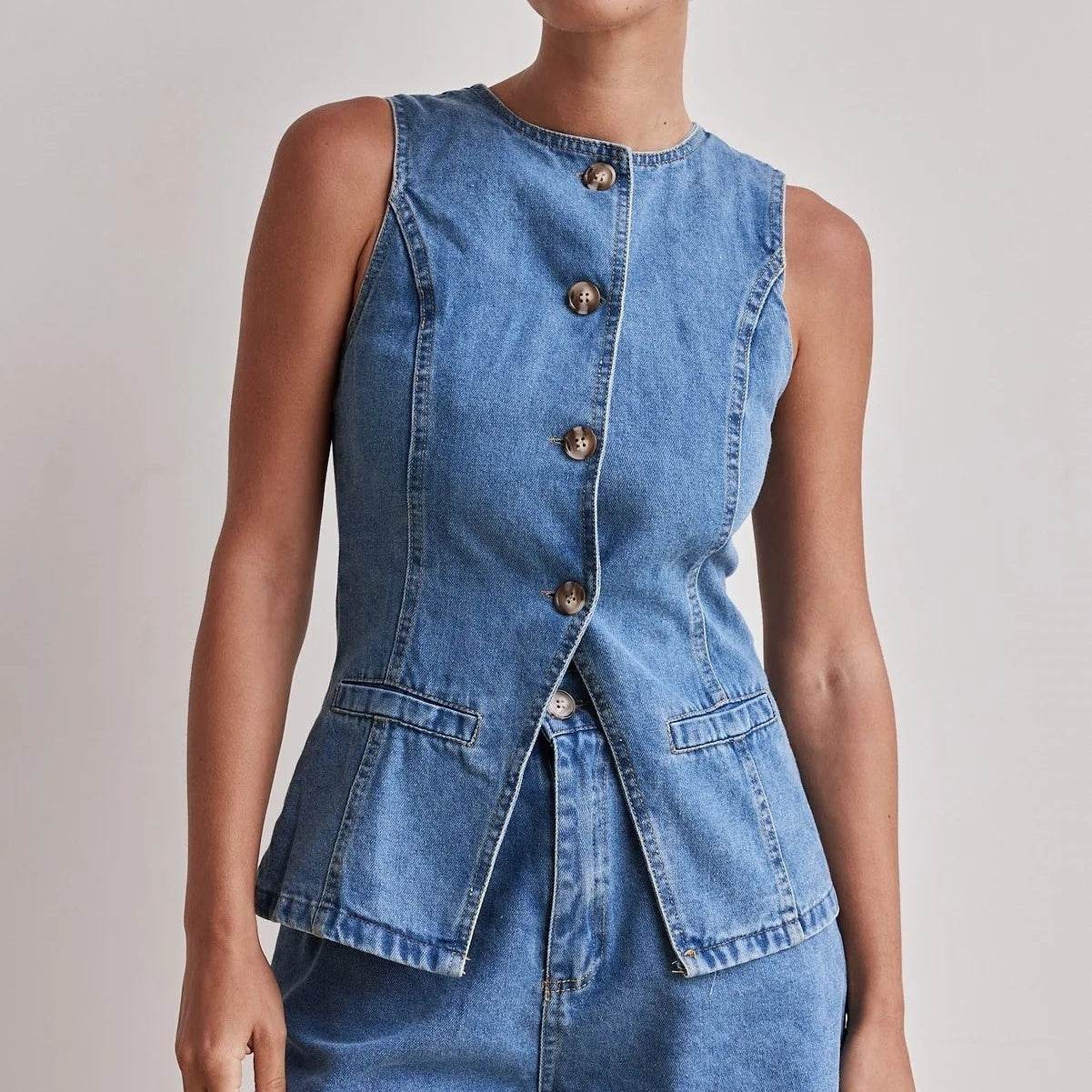 Denim Fashion Casual Sleeveless Women's Suit - Velora