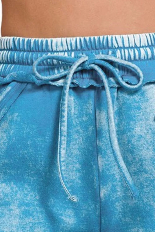 Zenana Acid Wash Fleece Drawstring Shorts With Pockets - Velora