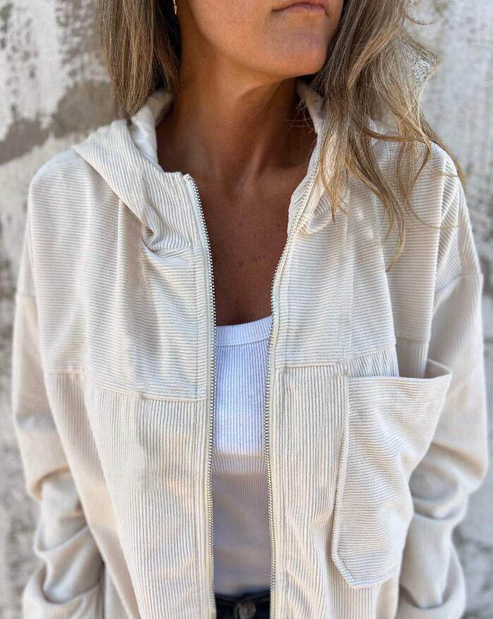 Women's Solid Color Simple Corduroy Hooded Jacket - Velora