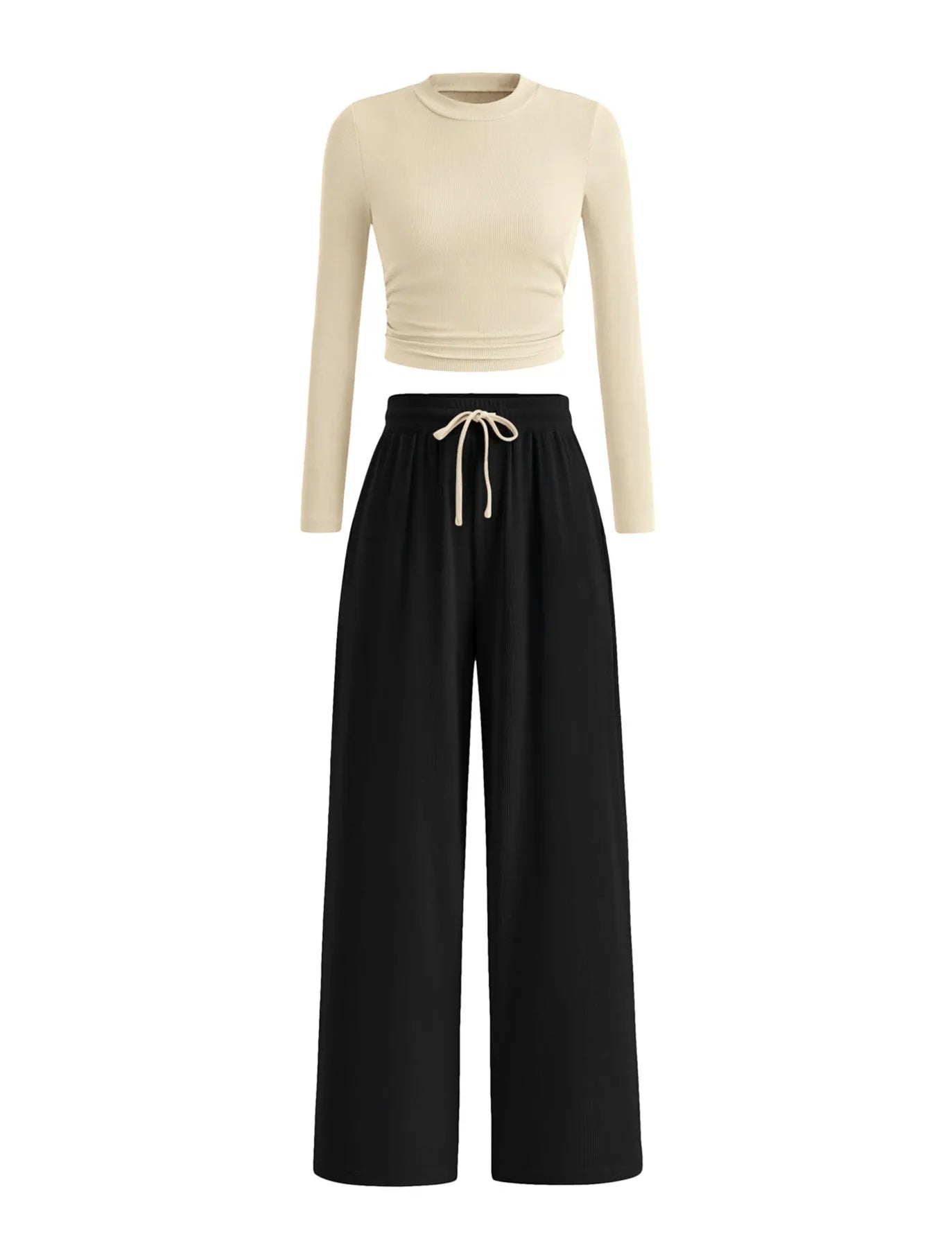 Round Neck Long Sleeve Top and Pants Set - Velora