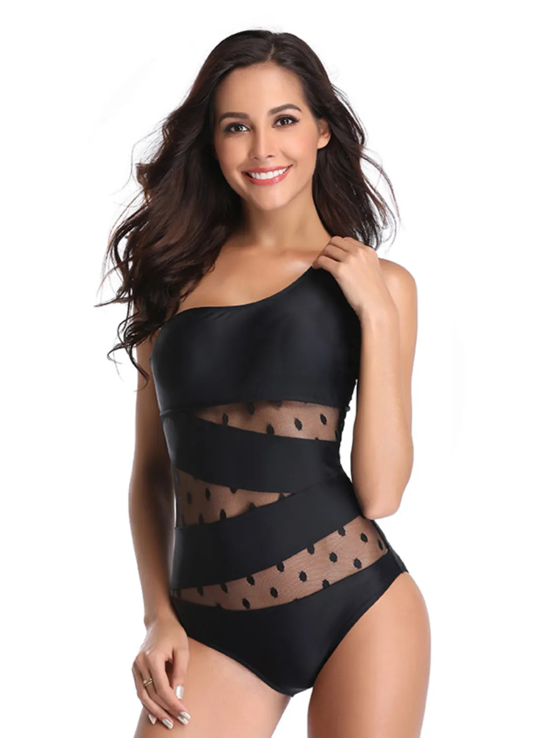 One Shoulder Polka Dot One-Piece Swimwear - Velora
