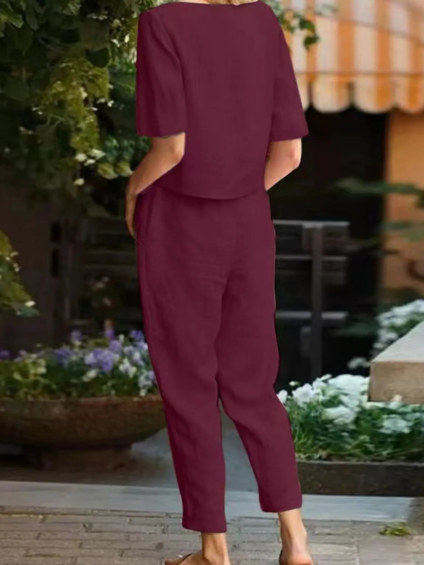 Full Size Round Neck Short Sleeve Top and Pants Set Plus Size - Velora