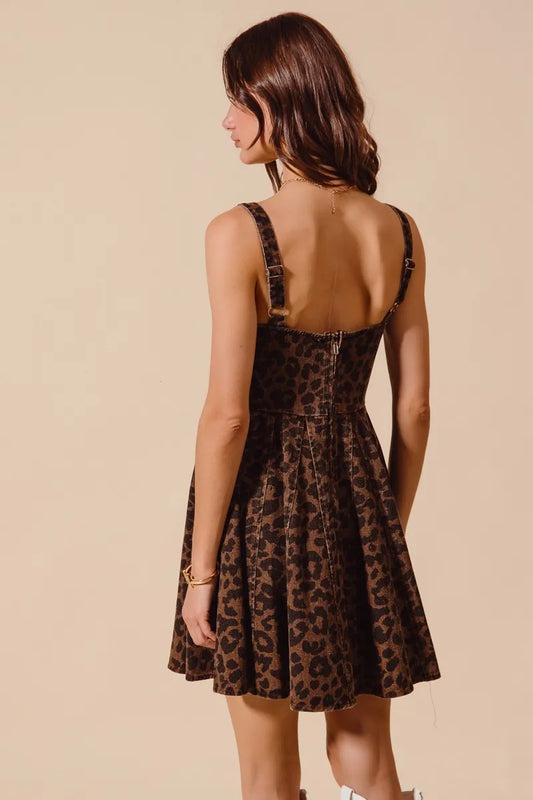 SO ME Mineral Washed Leopard Flare Cami Dress - Velora