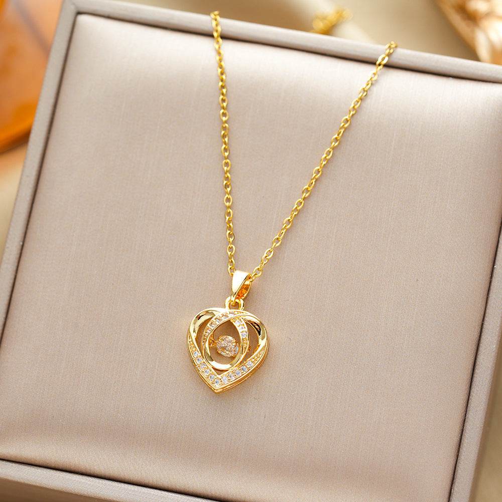 Fashion Dancing Love Necklace With Rhinestones Personality Creative Clavicle Chain Heart-shaped Necklace For Valentine's Day Gift - Velora