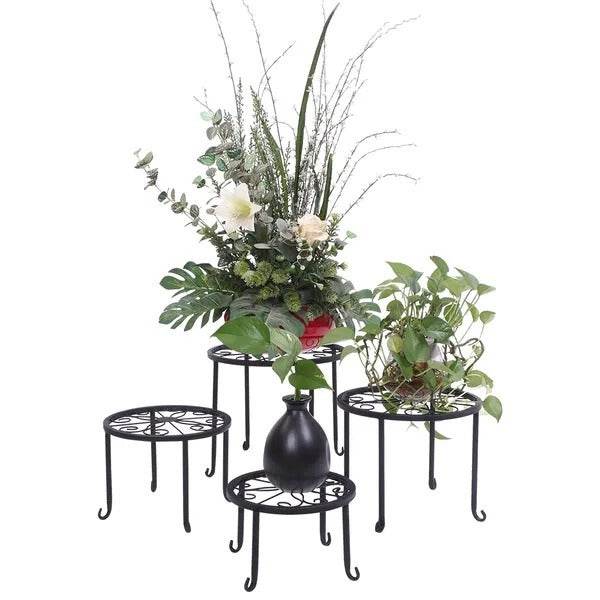 Metal Plant Stand 4 In 1 Potted Irons Planter Supports Floor Flower Pot Round Rack Display