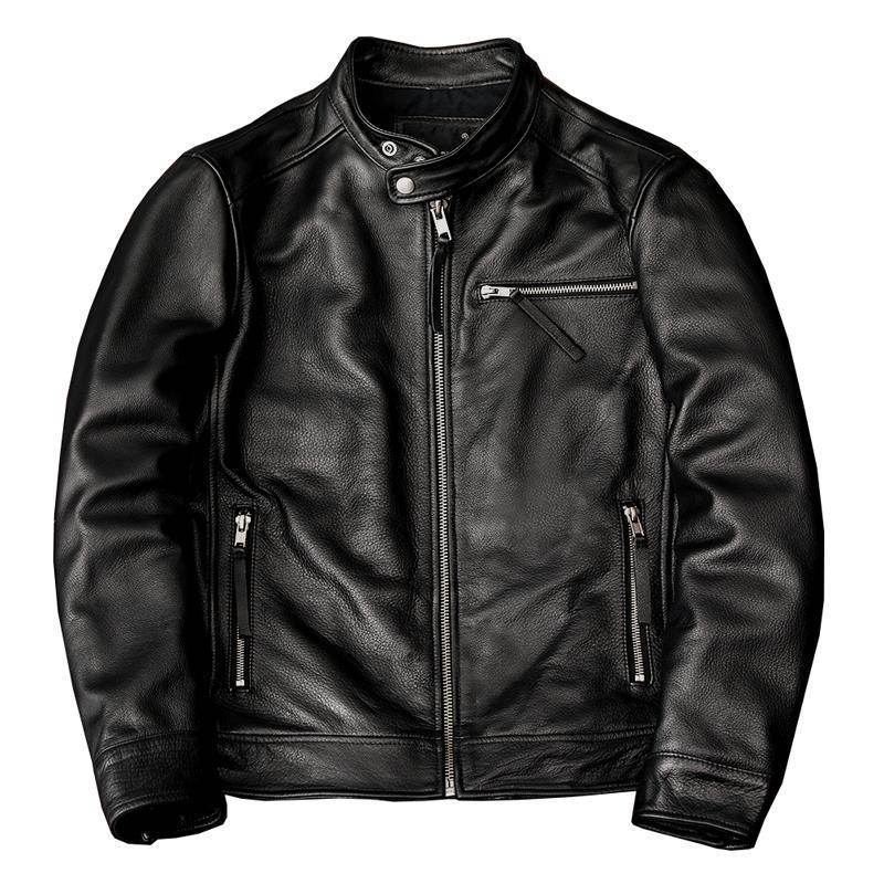 Leather Men's Stand Collar Leather Jacket Coat Youth - Velora