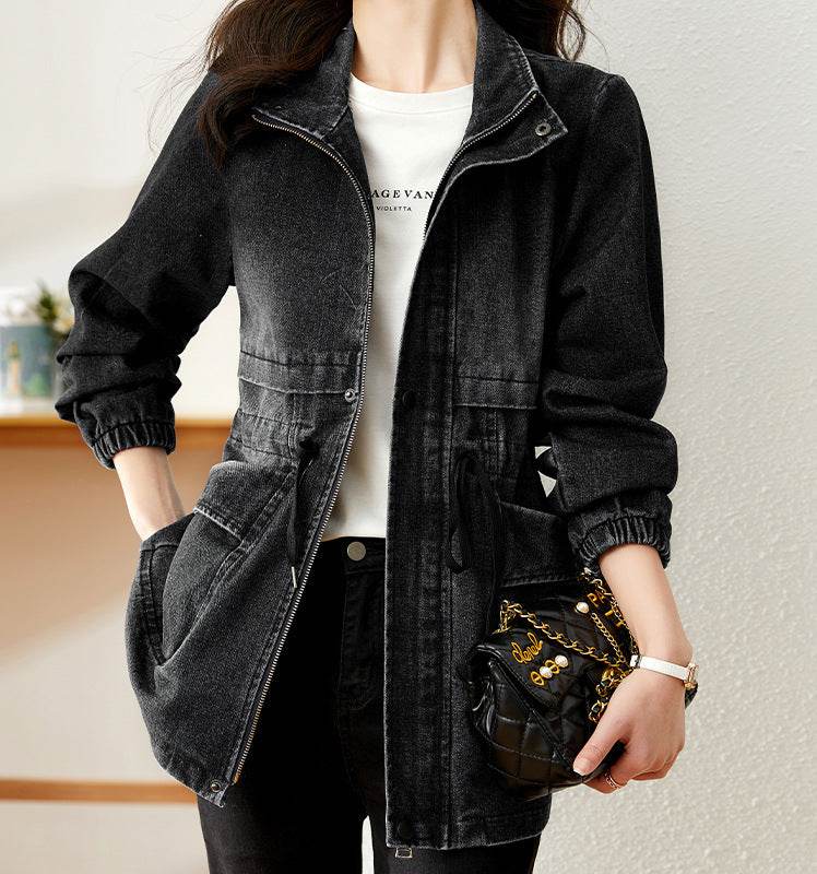 Fashion formal fitted Zip up Denim Jacket Women