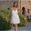 Sexy Tassel Sequins Feather Summer Mini Dress Women V Neck Spaghetti Strap Stitching Dresses Female Elegant Evening Party Club Dress - Velora