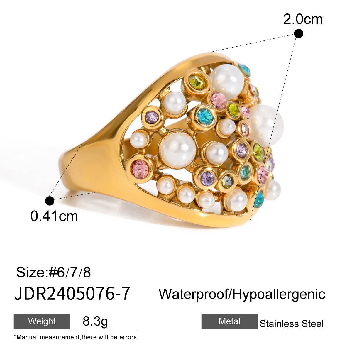 European And American Stainless Steel Pearl Eye-catching Ring High-grade Ins - Velora