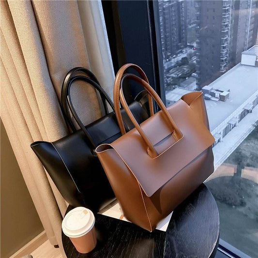 Fashion Women Shoulder Bags Large Capacity Handbags Simple Retro Tote Bags Solid Color Famous Brand High Quality Bags - Velora