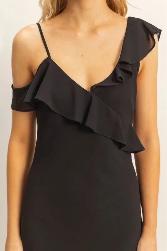 HYFVE Chiffon Ruffle Trim Midi Dress - Velora
