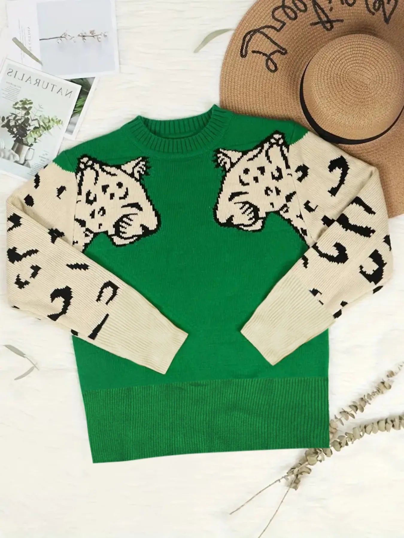 Leopard Round Neck Sweater - Velora