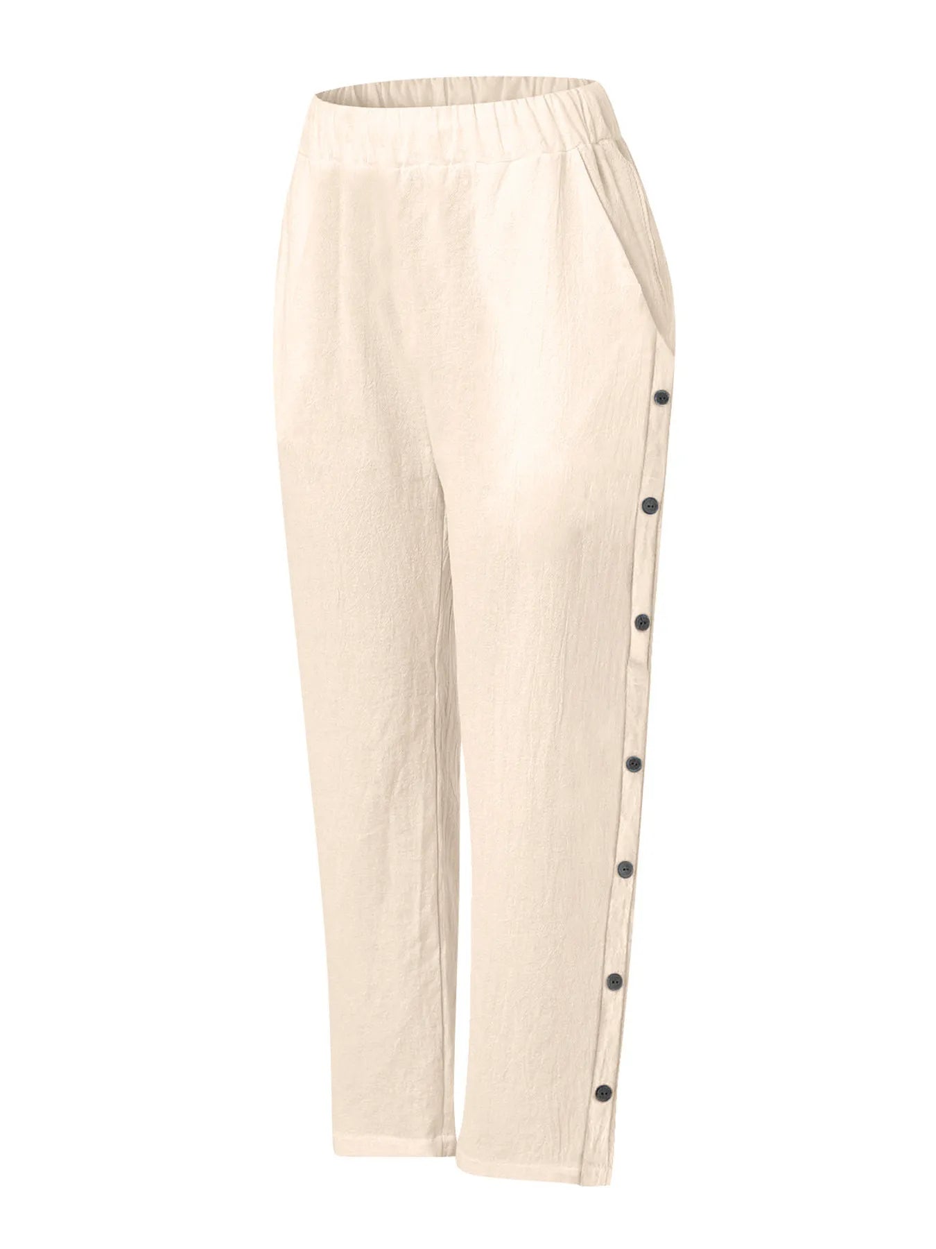 Full Size Side Decor Button Casual Wide Leg Pants Plus Size - Velora