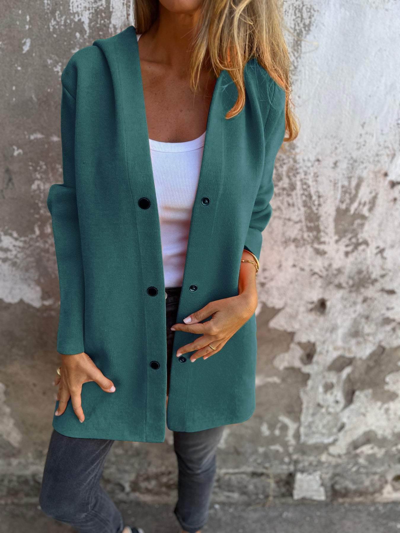 Casual Hooded Single-Breasted Cardigan Fashion Loose Solid Color Jacket Spring And Autumn Women's Clothing - Velora