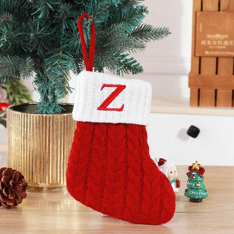 Cute Letters Christmas Stockings Decorative Creative Tree Pendant Wool Knitted Socks - Velora