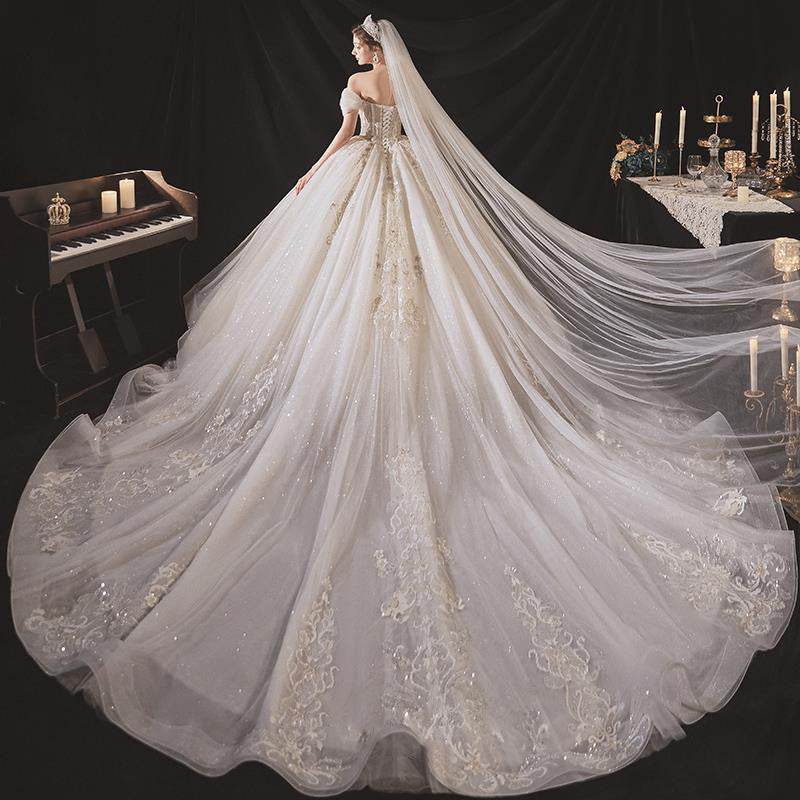 Elegant Elegant Heavy Work Large Trailing Dress - Velora