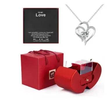Fashion Jewelry Box Red Apple Christmas Gift Necklace Eternal Rose For Girl Mother's Day Valentine's Day Gifts With Artificial Flower Rose Flower Jewelry Box - Velora