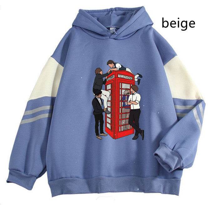 New Cartoon Anime Long Sleeve Casual Loose Contrast Color Hoodie - Velora
