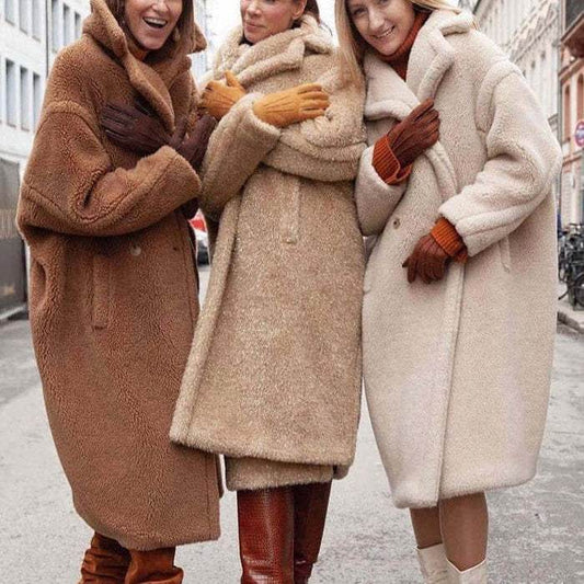 Lapel Lamb Fleece Coat With Pockets Faux Fur Coat Winter Warm Thickening Long Windbreaker Women's Clothing - Velora