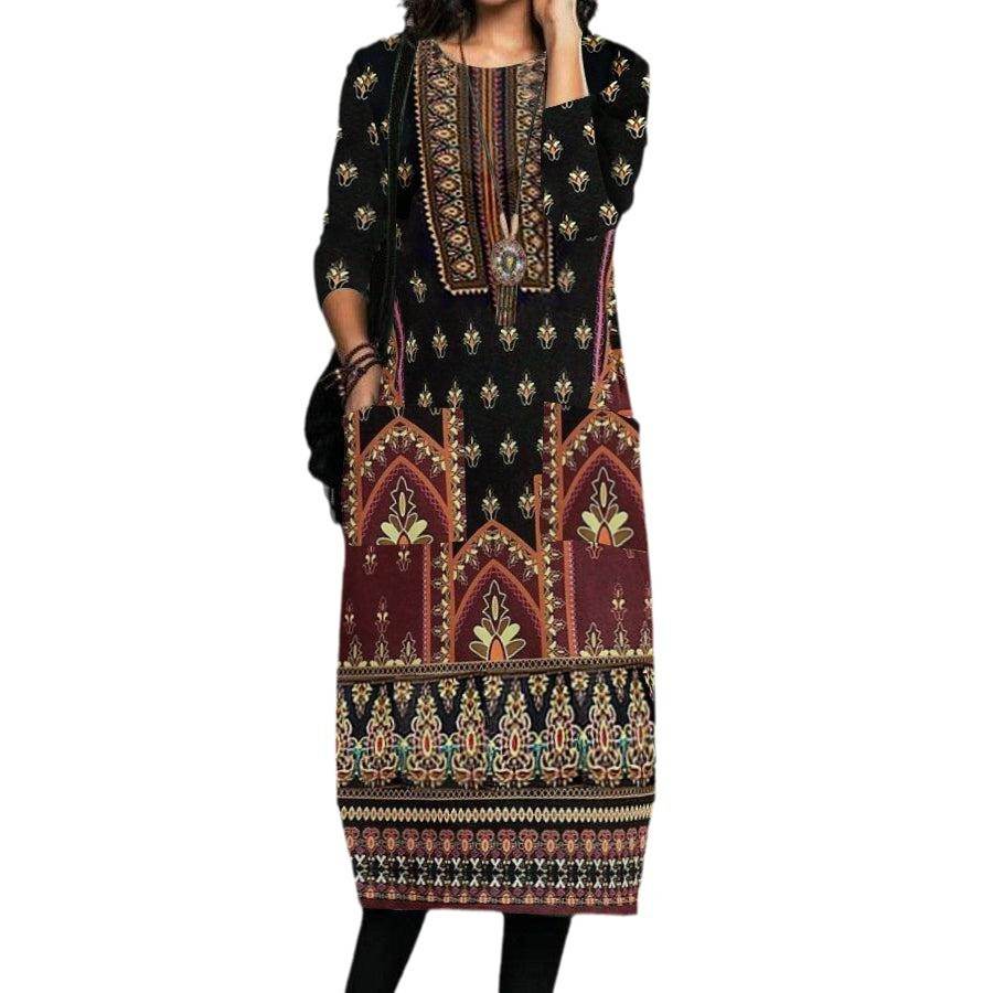 Comfortable Long-sleeve Round-collar Dress - Velora