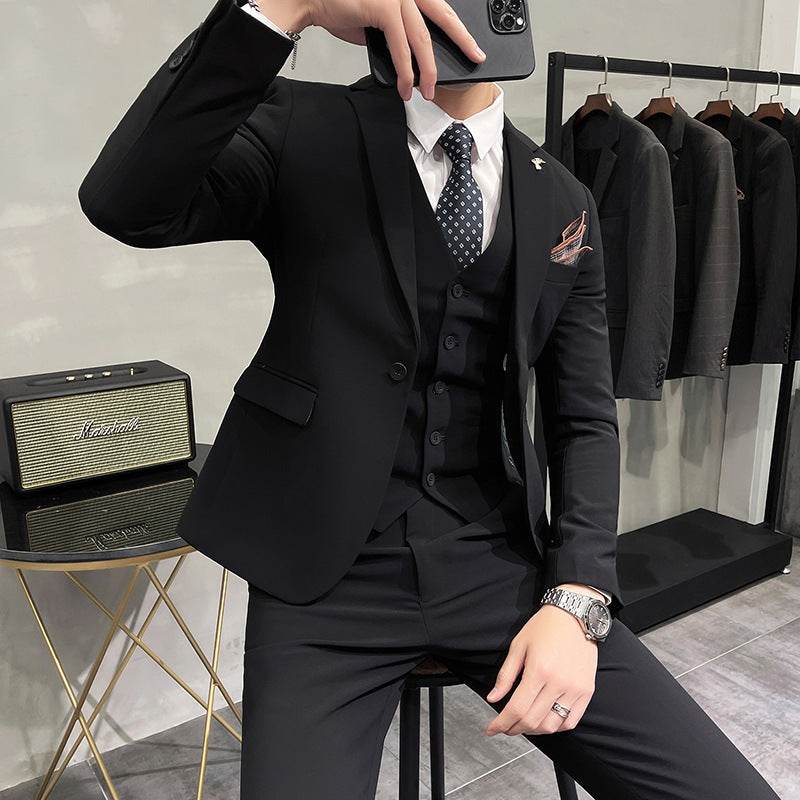 Men's Three-piece Suit Korean Style One Button - Velora