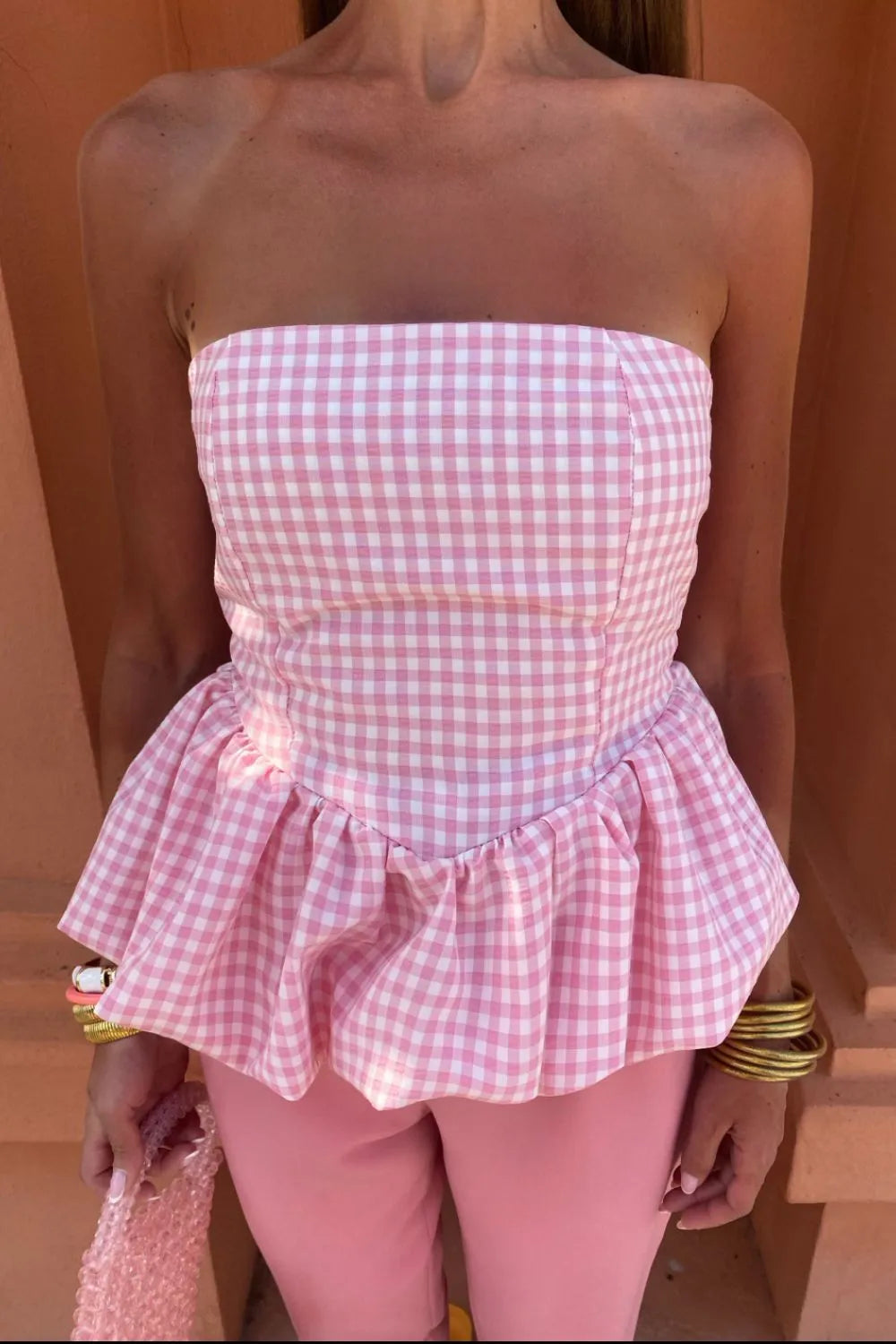 Smocked Back Bubble Hem Tube Top - Velora