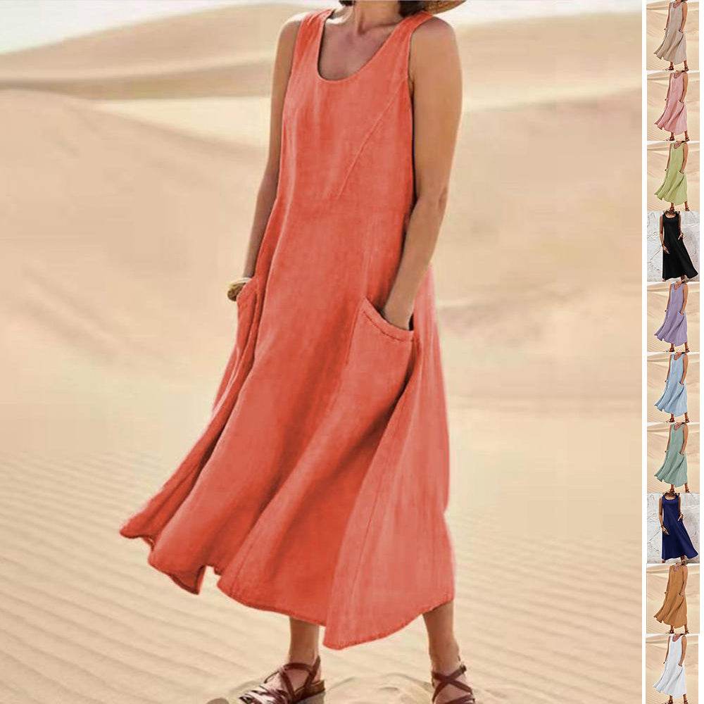Summer Sleeveless Long Dress With Pockets Fashion Casual Loose Dresses Women's Clothing - Velora
