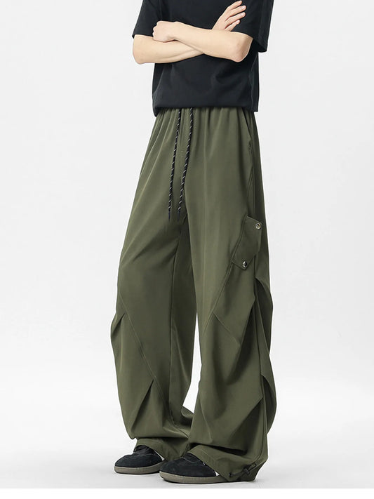 Men's Oversized Wide Leg Cargo Pants with Drawstring - Velora