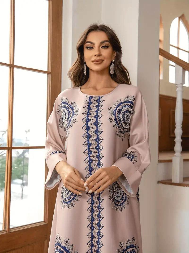 Long Women's Robe, Round Neck And Printed Dress - Velora
