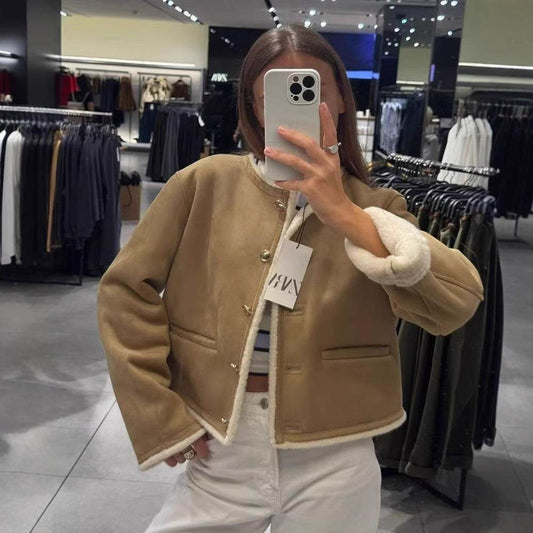 Women's Gold Button Decoration Double-sided Long-sleeved Jacket - Velora