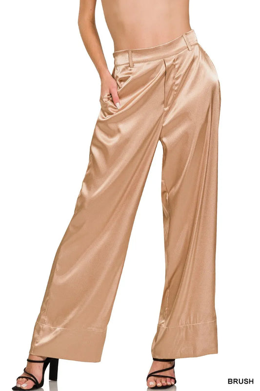 Zenana Wide-Leg Satin Pants - Velora