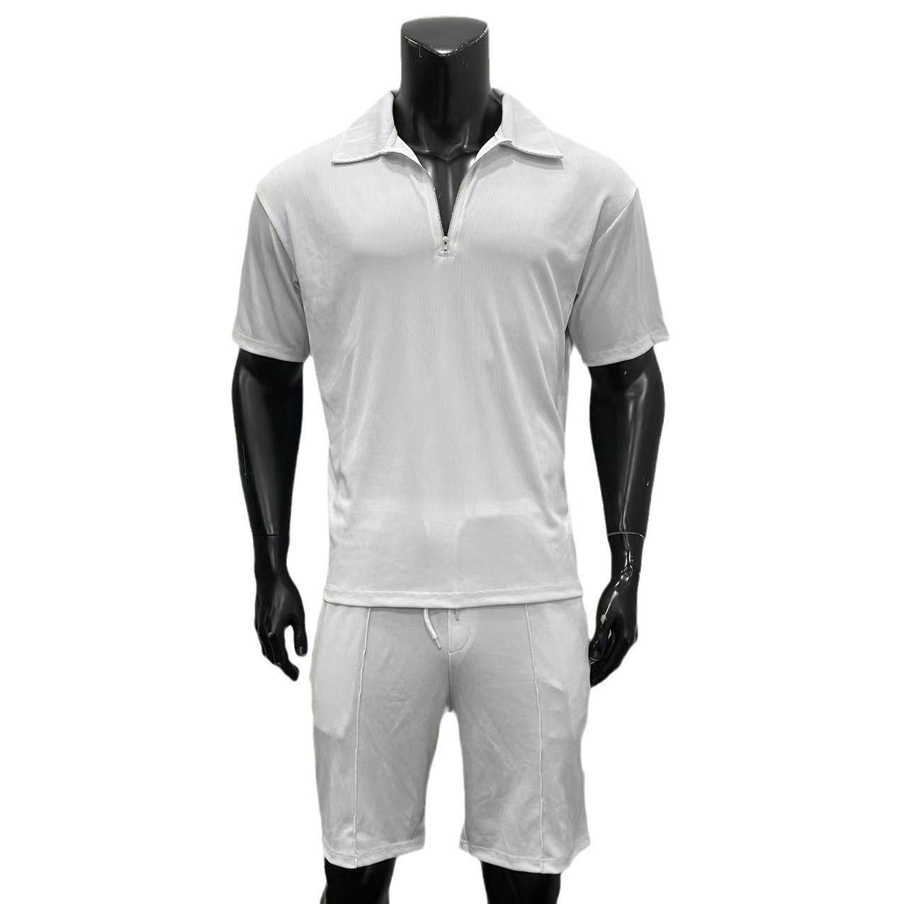 Summer Fashion Mens Clothing Men's Suits New Zipper Polo Casual Short Sleeve Drawstring Shorts Men's Set - Velora