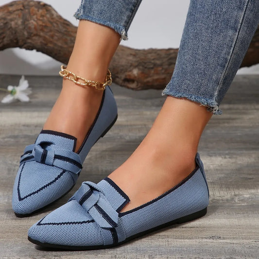 Bow Contrast Trim Point Toe Loafers - Velora