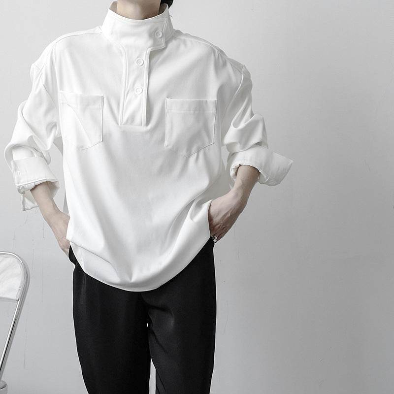 Stand Collar Casual Half Turtleneck Shirt For Men - Velora