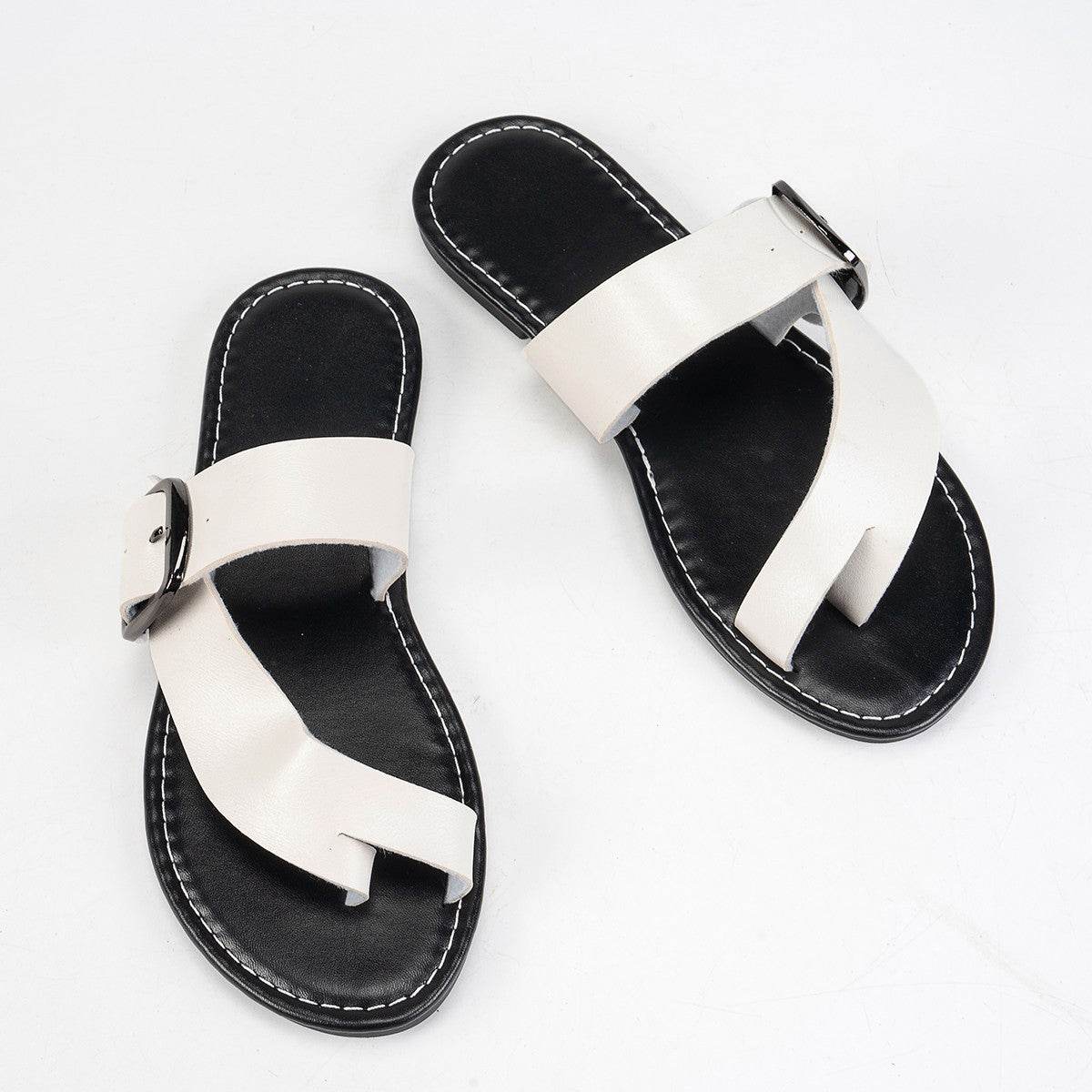 Summer Buckle Toe Clip Sandals Fashion Flat Beach Shoes Casual Comfortable Slides Slippers - Velora