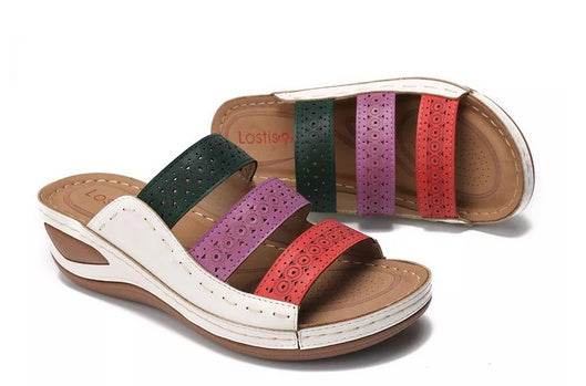 Large Size Women Hollow Out Rainbow Stitching Slippers - Velora